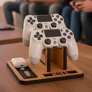 Personalized Game Controller Stand: Engraved Wooden Gamer Dad Gift