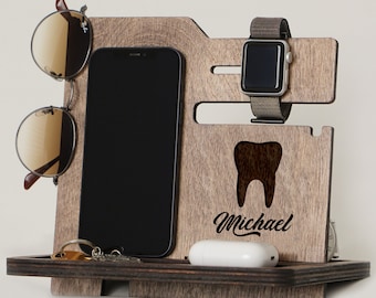 Personalized Dentist Gift: Engraved Wood Docking Station