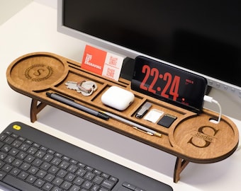 Personalized Wood Desk Organizer, Custom Docking Station, Office Desk Accessories, Custom Tablet and Phone Stand, Custom Organizer Gift