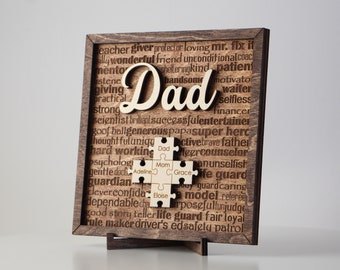 Personalized Dad Puzzle Sign, Custom Father&#39;s Day Gift, Wooden Dad Sign, Family Name Plaque, Unique Dad Gift, Gift For Dad From Daughter