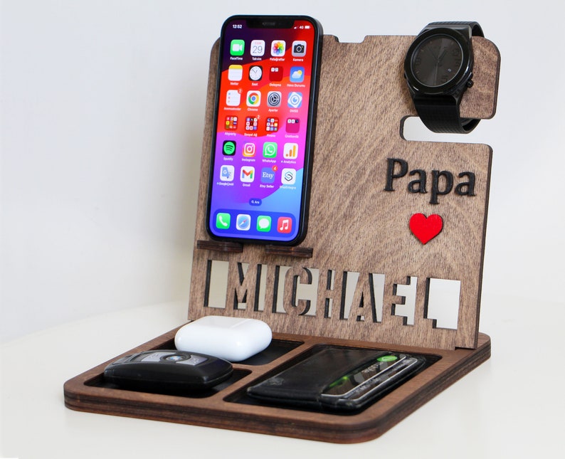 Personalized Docking Station Men, Gift for Men, Wooden Docking Station, Gift for Him, Christmas Gift, Personalized Gift, Gift for Husband image 5