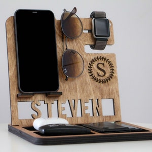 Personalized Docking Station Men, Gift For Him, Gift for Men, Wooden Docking Station, Gift for Boyfriend, Gift for Husband, Anniversary Gift image 1