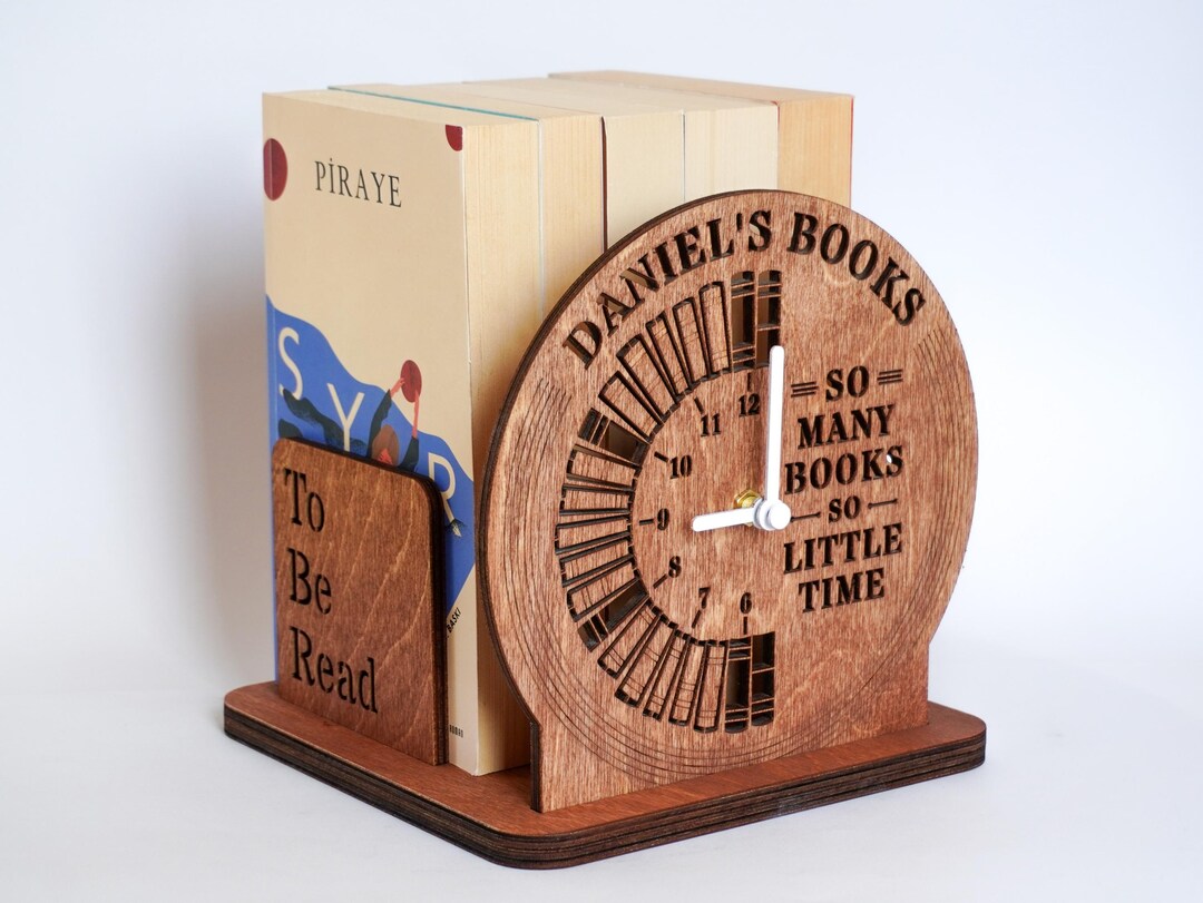Personalized Book Stand With Clock: Laser Cut Birch Plywood, Book Lover ...