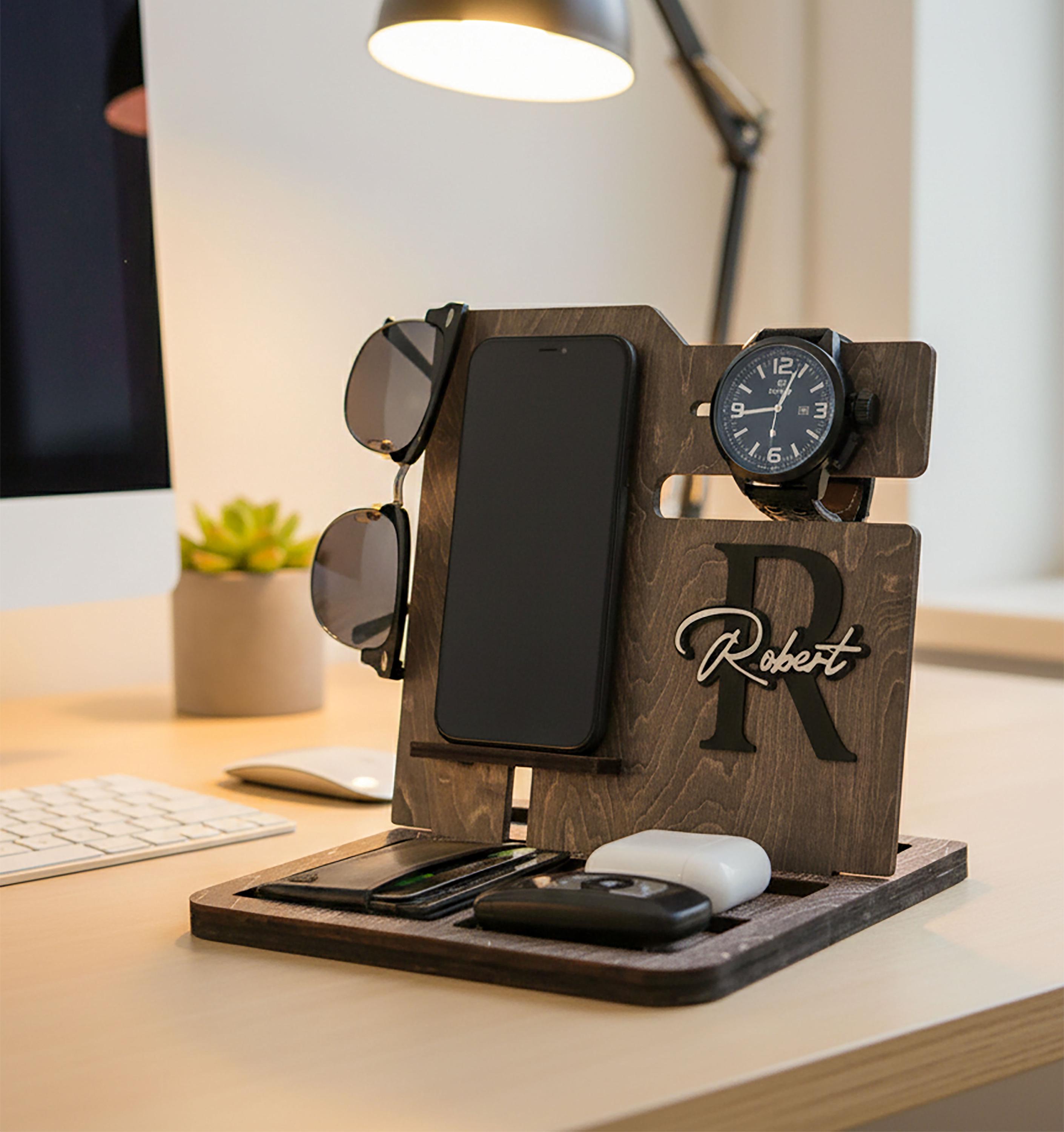 Personalized Docking Station, Desk Organizer, Charging Station, Phone Stand, Wood Docking Station, Men Docking Station, Nightstand Organizer