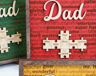 Letrero de rompecabezas personalizado para papá, regalo de madera grabado personalizado para el Día del Padre, regalo para papá, regalo para papá primerizo, regalo para abuelo