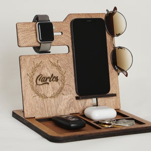 Personalized Gift For Men, Docking Station Men, Desk Organizer Wood, Bedside Table Organizer, Gift For Dad, Fathers Day Gift, Dad Gifts