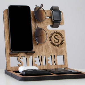 Docking Station, Phone Stand, Wooden Docking Station Men, Desk Accessories for Men, Organizer for Men, Desk Organizer, Nightstand Organizer