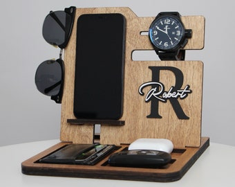 Personalized Docking Station Men, Unique Gift For Him, Phone Charging Station, Custom Phone Stand, Gift For Men, Gift For Him, Gift For Dad