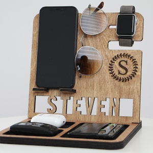 Personalized Docking Station Men, Gift For Him, Gift for Men, Wooden Docking Station, Gift for Boyfriend, Gift for Husband, Anniversary Gift image 4