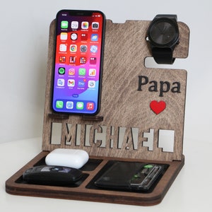 Personalized Docking Station Men, Gift for Men, Wooden Docking Station, Gift for Him, Christmas Gift, Personalized Gift, Gift for Husband image 6