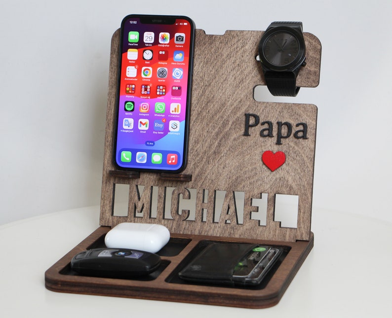 Personalized Docking Station Men, Gift for Men, Wooden Docking Station, Gift for Him, Christmas Gift, Personalized Gift, Gift for Husband image 6