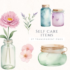 Flaconi e flaconi per la cura della persona, forniture per la creazione di biglietti grafici per scrapbooking, clipart per giornate spa, clipart per il benessere, diario spazzatura