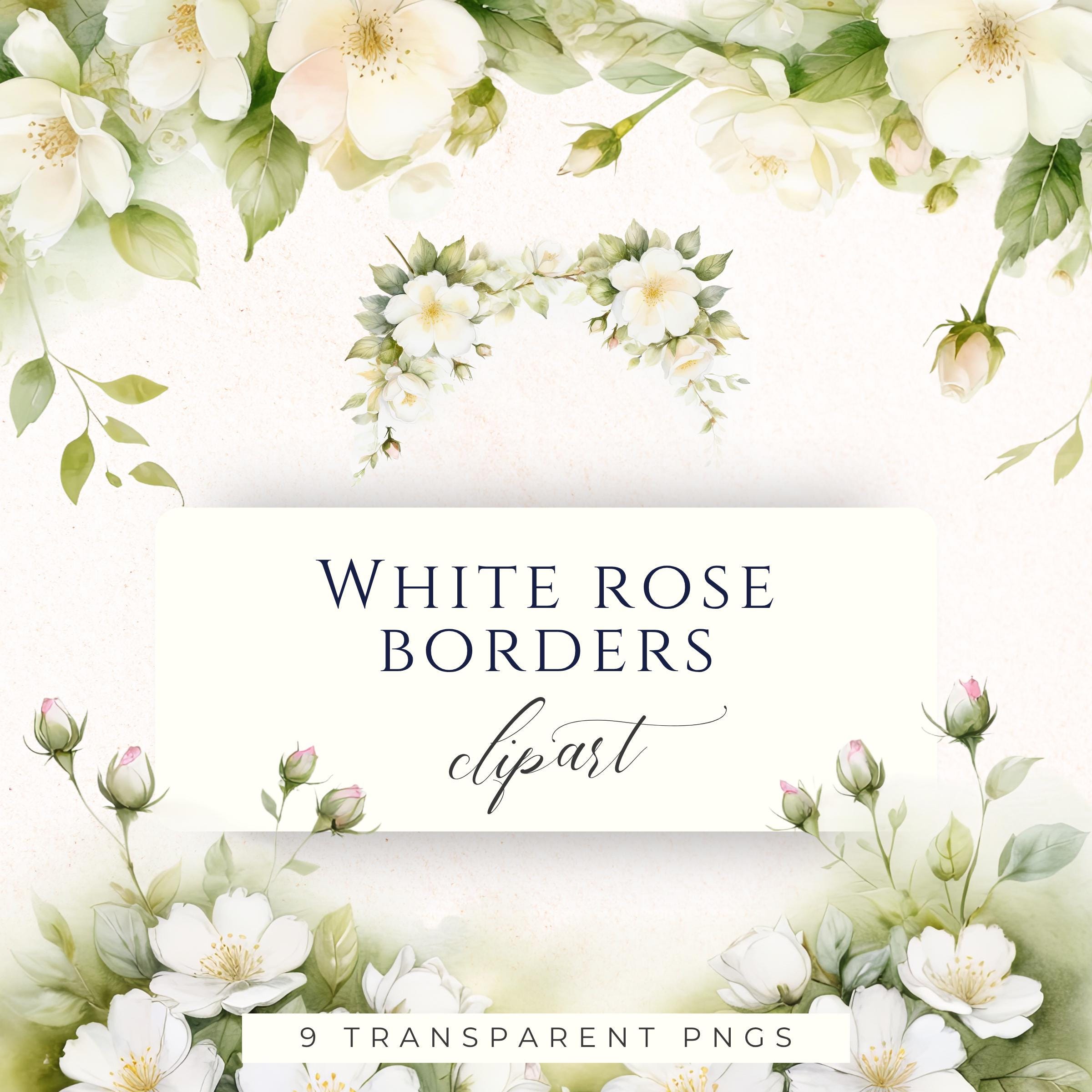 Printable White Roses Border White Rose Border Watercolor Clipart PNG, Floral Border Graphics for ...