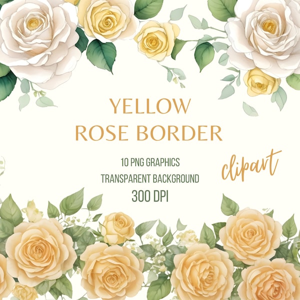 Yellow and Orange Rose Garland Clipart - Instant Download PNG files - 10 Design Rose Clip art - High-Quality PNG Files