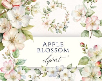 Imágenes prediseñadas PNG de flores de manzano vintage, delicados gráficos de flores primaverales para la creación de tarjetas, álbumes de recortes y diarios creativos.
