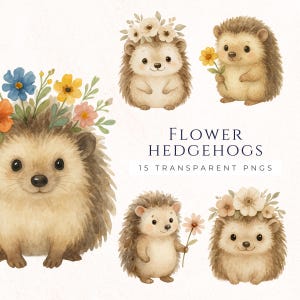 Clipart hérisson fleur, téléchargement immédiat, créations en papier pour enfants, graphiques scrapbooking, journal indésirable, fournitures de fabrication de cartes