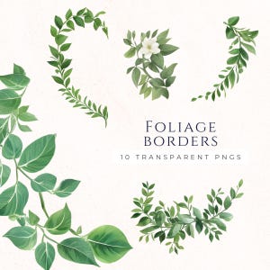 Foliage Clipart Border, Greenery Garland, Botanical Garland, Wedding Decoration, Scrapbooking Supply, Instant Download