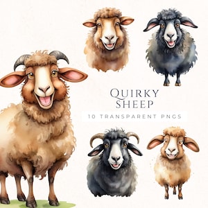 Eigenzinnige schapen clipart in zwart en bruin, Instant Download PNG, Paper Crafting Supply, Scrapbookafbeeldingen, Decor uitnodiging