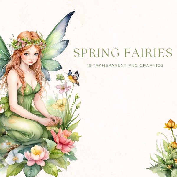 Beautiful Fairy Clipart, Spring PNG Files, Instant Download, Magical Scrapbooking, Magical Clip Art