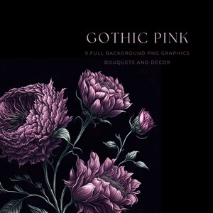 Clipart fleur rose de style gothique, Images de bouquet sombre, mystérieux Art Floral PNG, téléchargement immédiat