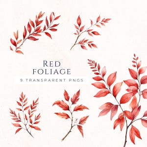 Rood gebladerte clipartset, botanische tak graphics, bruiloft decoratie, scrapbooking aanbod, instant download, BRA002