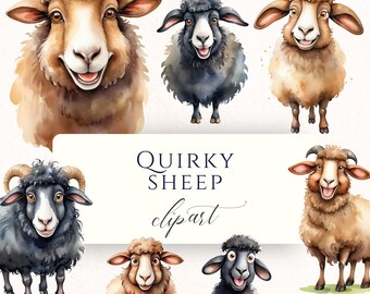 Black and Brown Quirky Sheep Clipart PNG, Fun Farm Animal Graphics for Scrapbooking, Invitations and Cardmaking