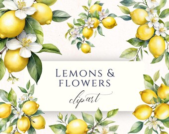 Lemon Citrus Watercolor Clipart Pack PNG, Summer Fruit Graphics for Scrapbooking, Card Making and Kitchen Decor
