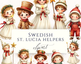 Swedish Lucia Helpers Clipart PNG, Scandinavian Christmas Graphics for Cardmaking, Scrapbooking and Paper Crafting