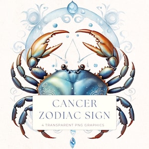 Cancer Clip Art PNG, Zodiac Sign Clipart Digital Download, Scrapbook Decor, Birthday Gift, Cancer Horoscope, November Zodiac Gift, ZOD012