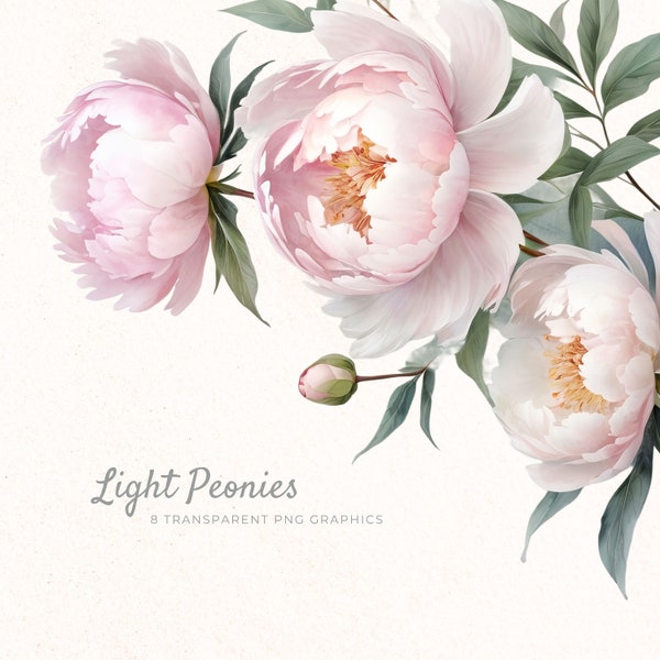 Peony Flower Clipart Instant Download PNG, Wedding Scrapbook Images, Digital Crafting Supply, Commercial Use, Watercolor Peony Decor