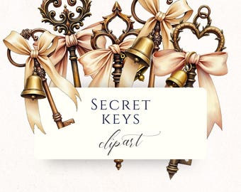 Clipart PNG Secret Skeleton Keys, grafika vintage do dzienników śmieci, scrapbookingu i tworzenia kartek