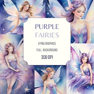 Purple Fairy Mini Art Digital Download PNG, Scrapbook Images, Paper Crafting Supply, Enchanted Forest Clipart, Fantasy Fairy Clip Art