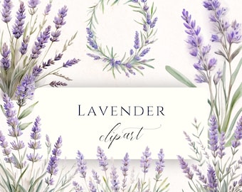 Lavender Clipart PNG, Purple Botanical Watercolor Graphics for Wedding Scrapbooking and Cardmaking