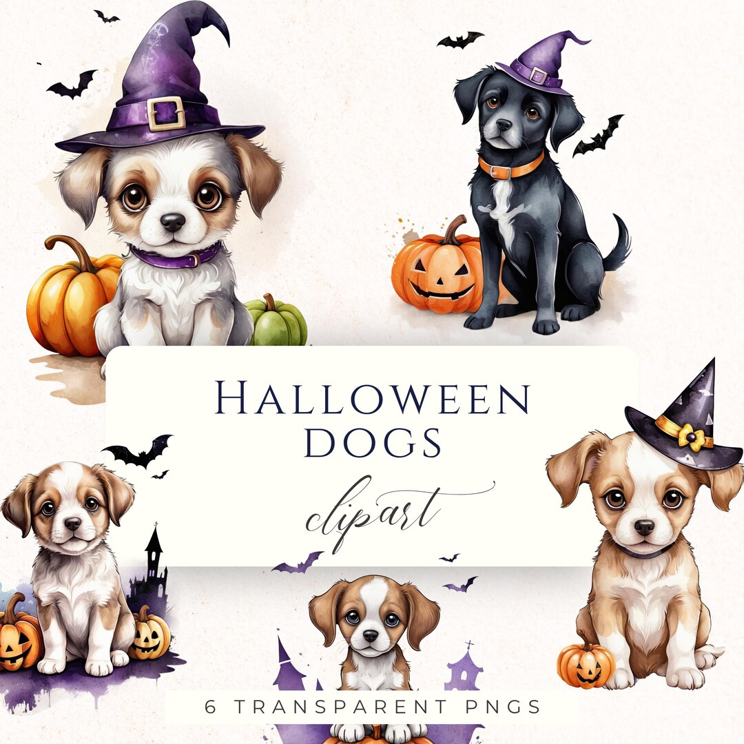 Halloween Dogs Clipart Set PNG, Cute Spooky Animal Graphics for Trick ...