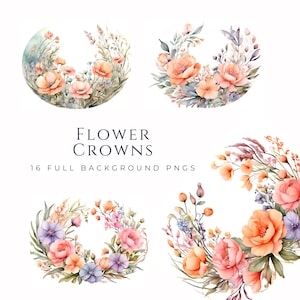 Clipart couronne de fleurs sauvages, cadre cercle floral, conception de cercle de fleurs, graphiques numériques, téléchargement immédiat PNG
