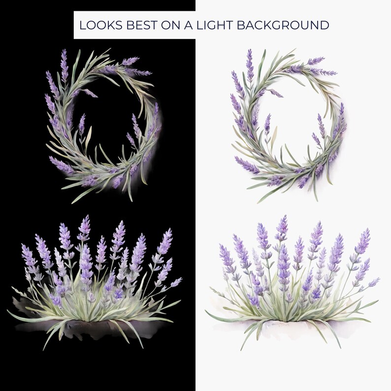 Lavender Clipart PNG, Purple Botanical Watercolor Graphics for Wedding Scrapbooking and Cardmaking image 7
