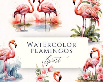 Pink Flamingo Watercolor Clipart PNG, Tropical Bird Graphics for Scrapbooking, Cardmaking and Paper Crafting