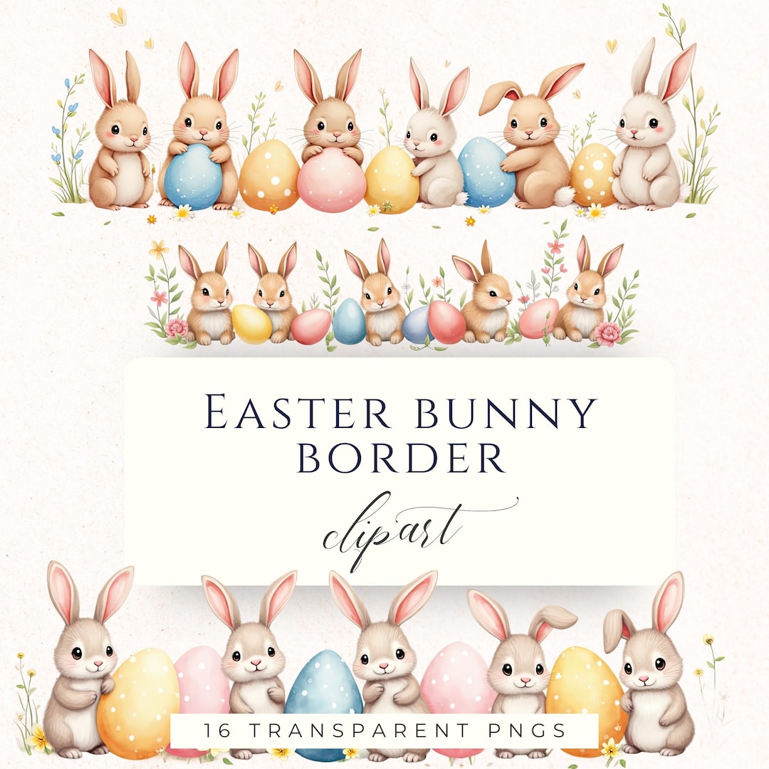 Border Rabbit Colourful Watercolor Rabbit Border Pngs for Crafts, Pastel Clip Art, Transparent ...
