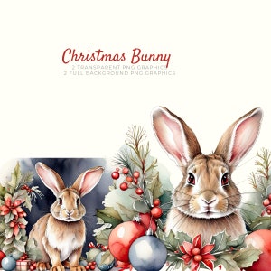 Clipart di conigli di Natale in formato PNG, articoli per la creazione di biglietti, immagini per album, articoli per l'artigianato, download istantaneo, decorazioni natalizie