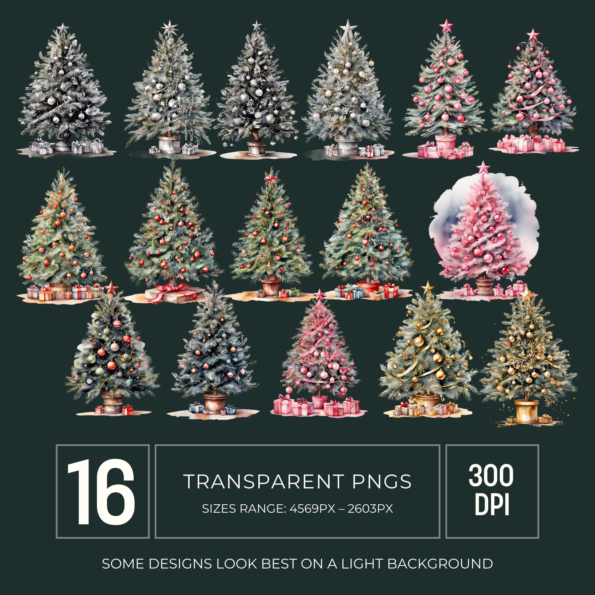 Decorated Christmas Tree Clipart PNG, Festive Holiday Graphics for