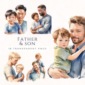 Vater Sohn Clipart Sofort-Download, Vatertag PNG, Daddy mich Familie Clip Art, Aquarell Menschen Grafiken
