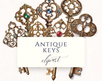 Vintage Skeleton Key Clipart PNG, Antyczna Magiczna Grafika do Dzienników Śmieciowych, Scrapbookingu i Tworzenia Kartek