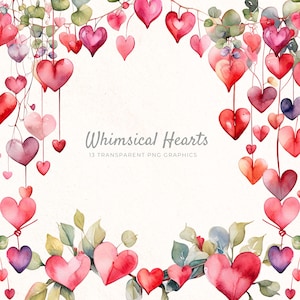 Clipart bordure coeur Saint-Valentin, téléchargement immédiat, fournitures pour cartes, clipart coeur aquarelle, images de scrapbooking, créations en papier