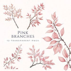 Clipart branche d'arbre rose, graphiques de branches aquarelle, usage commercial PNG, téléchargement immédiat, fournitures pour créations artisanales en papier, Images de scrapbooking, BRA005