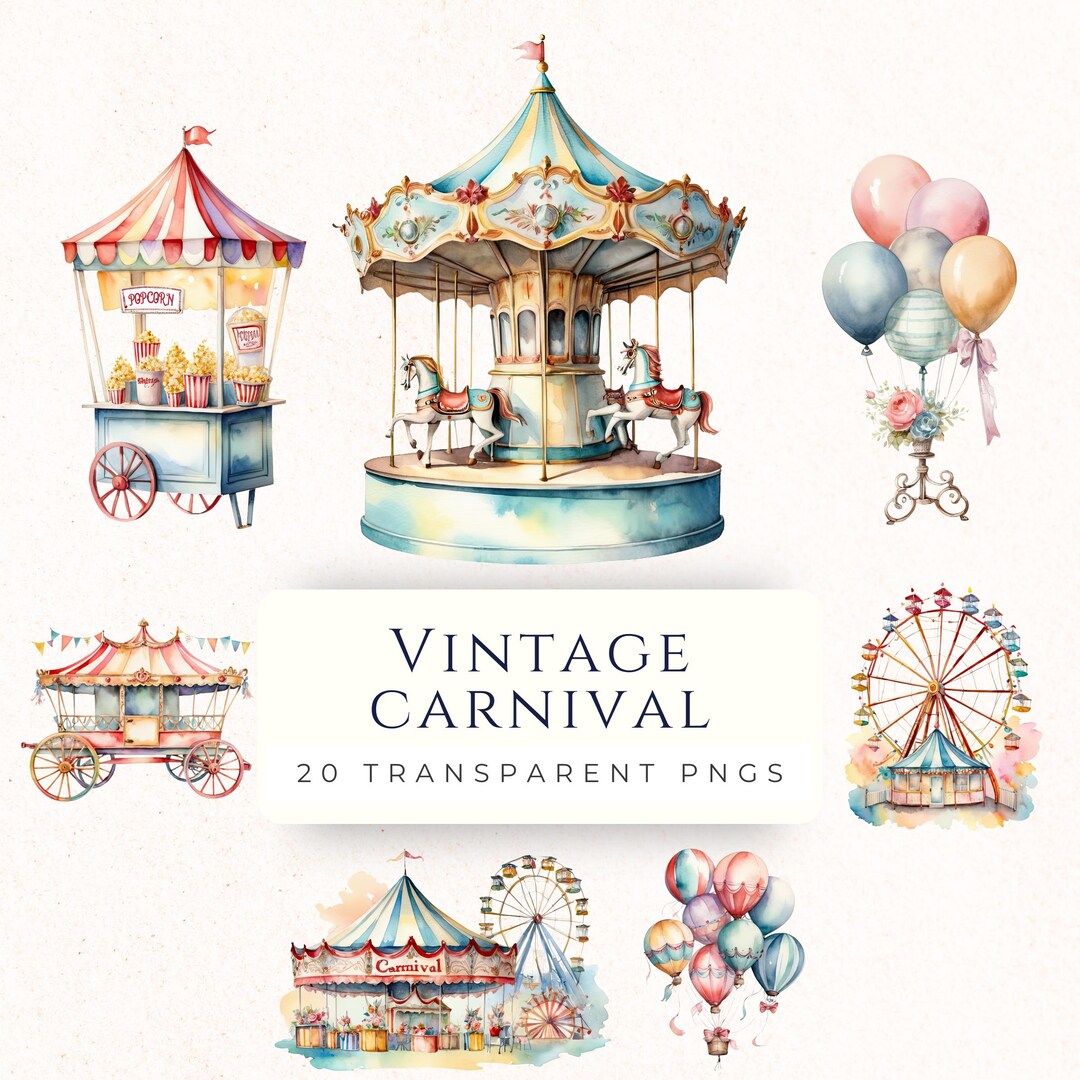 Vintage Carnival Clipart Instant Download, Circus Images PNG, Scrapbook ...