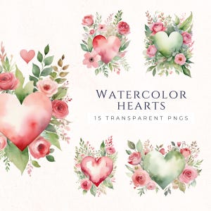 Hart met bloemen clipart, Valentijn clipart, aquarel bloemenhart, papier craften, kaarten maken, scrapbooking