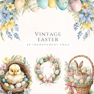 Clipart de Pâques vintage, Clipart lapin de Pâques, Clipart oeuf de Pâques, fournitures de fabrication de cartes, Images de scrapbooking, Journalisation indésirable