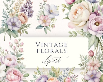 Vintage Shabby Chic Flower Clipart PNG, Botanical Floral Graphics for Junk Journals, Wedding Decor and Scrapbooking