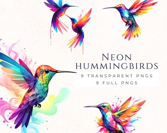Colibrí neón PNG, regalo para amantes de las aves, decoración colorida de aves, descarga instantánea, observador de aves, NEO007