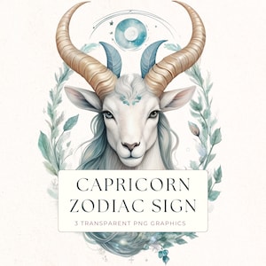 Steinbock Sternzeichen Clipart, Astrologie PNG Grafik, Geburt Zeichen Dekoration, Sofort Download, Aquarell Kunst, ZOD008